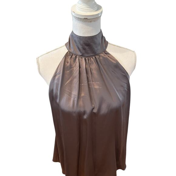 French Connection High Neck Silk Halter Top Shark Gray 8 - Picture 3 of 7
